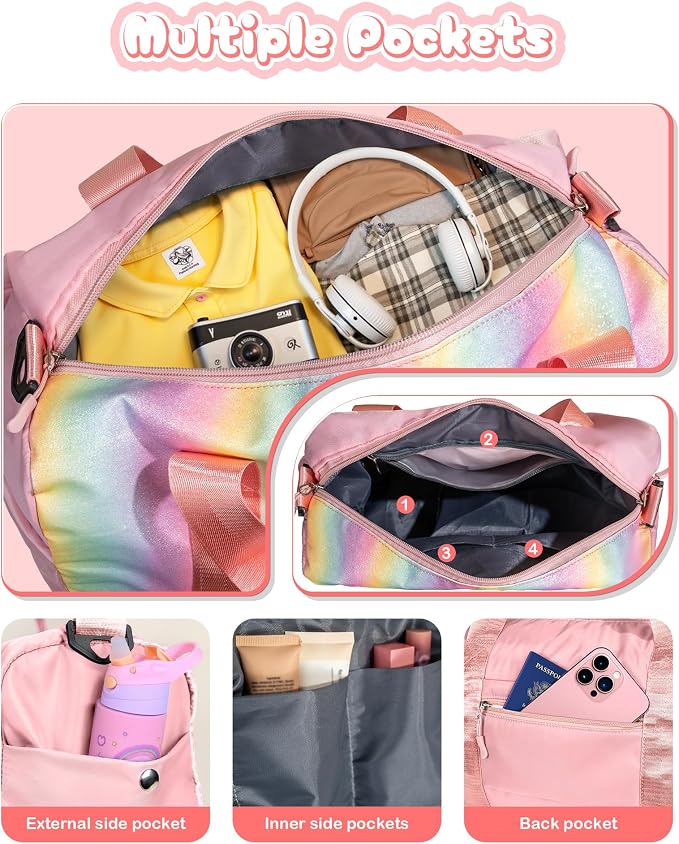 Gifts for Grandkids-Girl Gym Bag with Shoe Compartment, Kid Personalized Weekender Overnight Bags, Initial Travel Tote with Makeup Pouch, Gift for Girls (Letter R) - Image 5