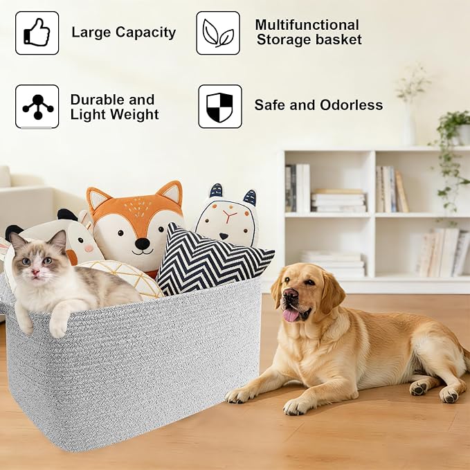 96L XXXLarge Woven Laundry Basket with Sturdy Handles - Grey | Machine washable,Space-Saving Collapsible Design,Cotton rope, blanket basket living room,for toys clothes nursery bathroom - Image 7