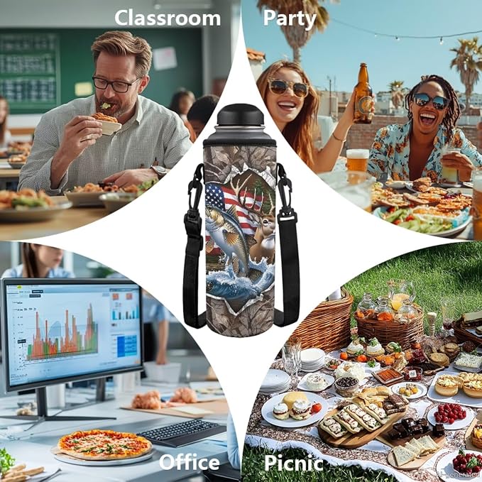 GIFTPUZZ 4-in-1 Camouflage Deer Fish American Flag Kids Backpack Set | Patriotic School Bookbag with Lunch Box for Elementary Boys, Zippered Pencil Case Pouch, Water Bottle Holder, Ages 6-8 - Image 7