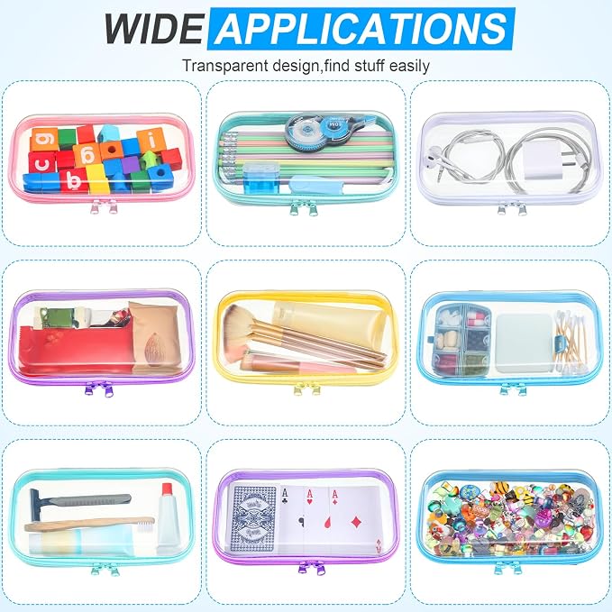 Sanwuta 6 Pcs Clear Hard Zipper Case Plastic Zipper Pouches Transparent Makeup Bag Pencil Case Pouches Toiletry Diaper Bag for Travel Toy Storage Organizer Bins(Colorful,7.48 x 3.94 x 2 Inch) - Image 7