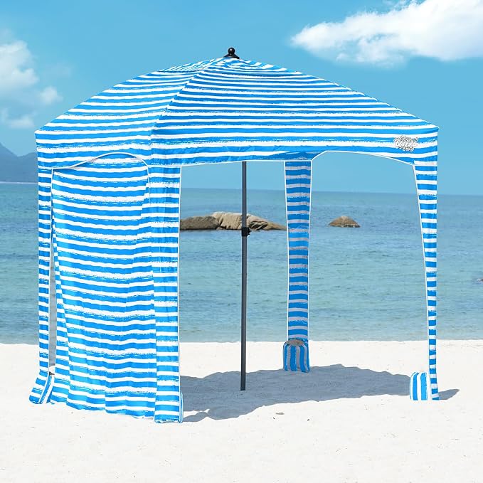 Qipi Beach Cabanas for Sand, Beach Canopy with Sandbags & Side Wall for Family, Easy Set Up Sun Shelter, UPF 50+ UV Protection with Roof Vent by Qipi+Direct+Store