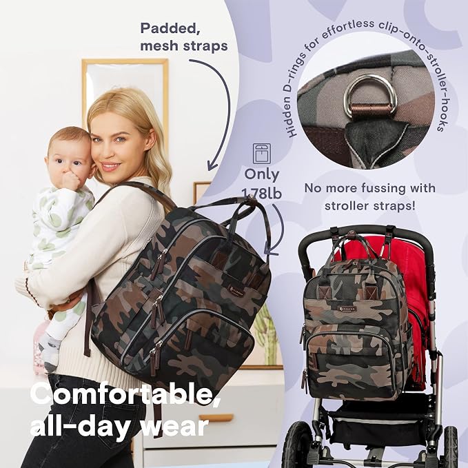 RUVALINO Diaper Bag Backpack, Multifunction Travel Back Pack Maternity Baby Changing Bags, Large Capacity, Waterproof and Stylish, Green Camo - Image 6