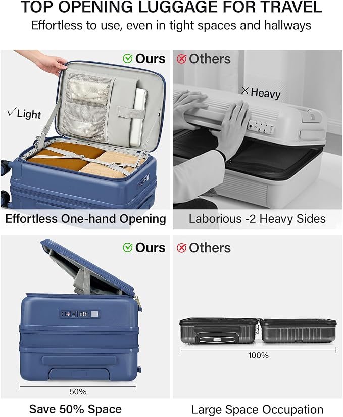 Hanke 20 Inch Expandable Carry On Luggage with Cup Holder 22x14x9 Airline Approved, Top Opening Hard Shell Suitcases with Wheels, Carry-On Travel Suitcase Trunk Luggage with Lock, Interstellar Blue - Image 3