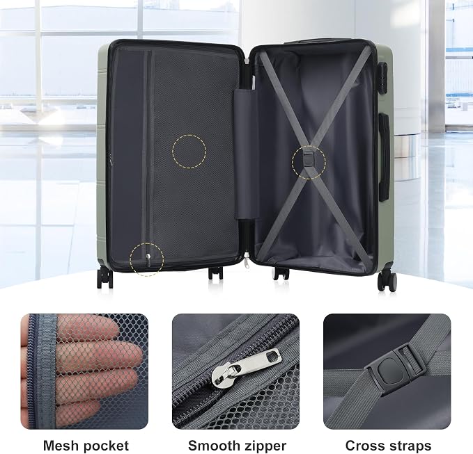 6 Pcs ABS Hardshell Luggage Set Spinner Wheel Suitcase Suitcase Light Green - Image 5