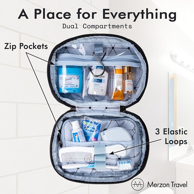 The Tomorrow Kit from, Hanging Toiletry Bag with Dual Compartments, Organized Travel Toiletry Organizer with Hook Closure, Made from Sturdy Water Resistant Nylon, HNG-732-BLK, Black - Image 4