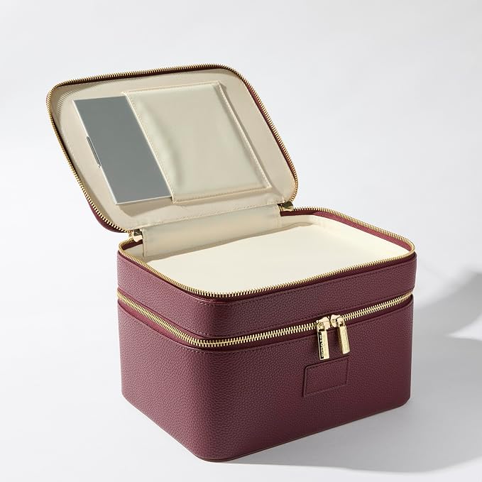 ETOILE - Duo Vanity Case Burgundy - Large Functional Travel Makeup Bag Organizer with Removable Divider & Mirror - Image 7
