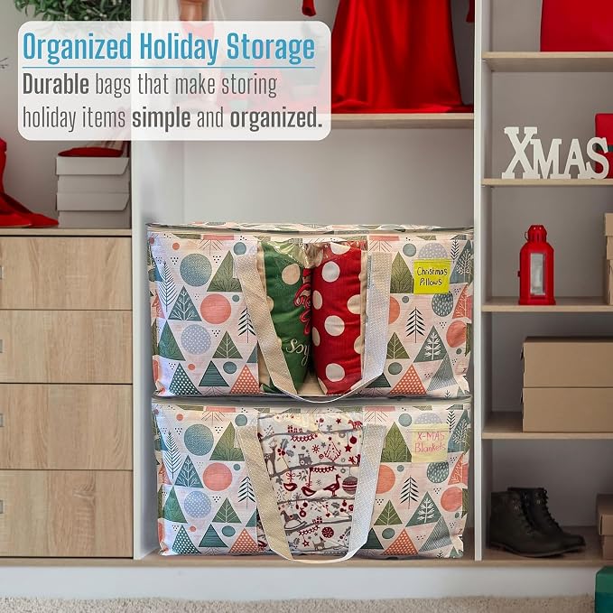 VENO 6 Pack Moving Bags, Large Christmas Storage Bins with lids, Packing Supplies for College, Alternative to Moving Boxes, Foldable, Heavy-Duty Tote, Christmas Pattern (Pastel Forest, 6 Pack) - Image 7