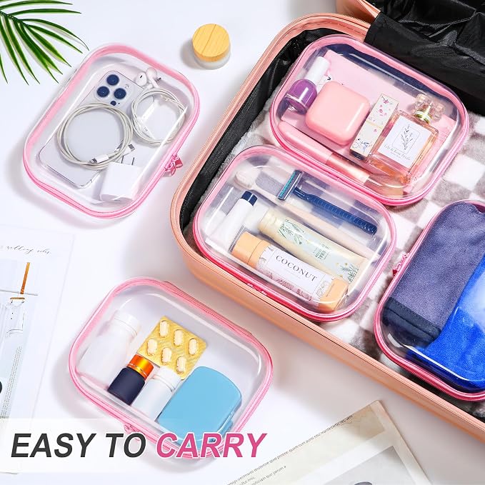 Sanwuta 6 Pcs Clear Hard Zipper Case Plastic Zipper Pouches Transparent Makeup Bag Pencil Case Pouches Toiletry Diaper Bag for Travel Toy Storage Organizer Bins(Pink,7.87 x 5.9 x 2 Inch) - Image 6