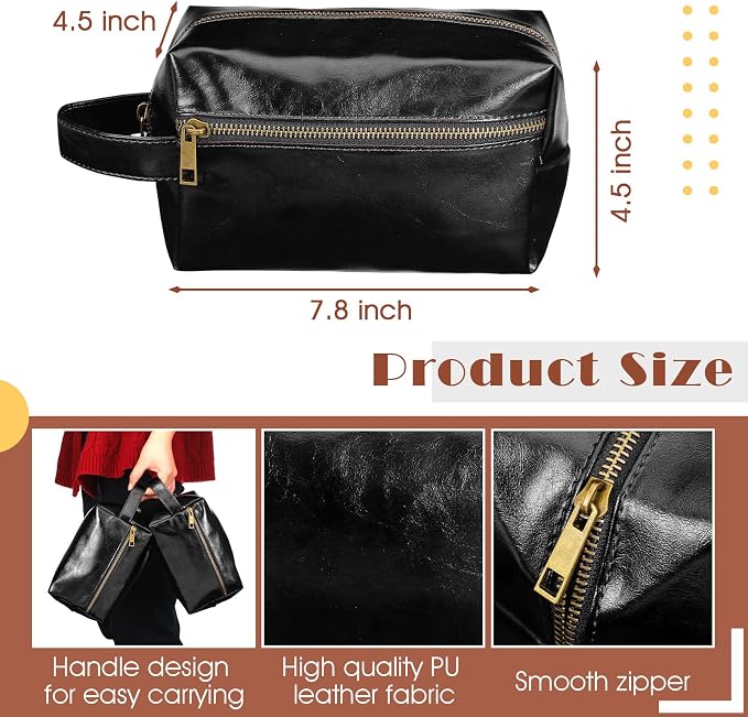 Hillban 6 Pcs Groomsmen Gift Men Travel Toiletry Bag, Bestmen Gifts Set, Leather Toiletry Bag with Side Handle Water Resistant Bathroom Supplies for Wedding Party Favor(Black) - Image 2