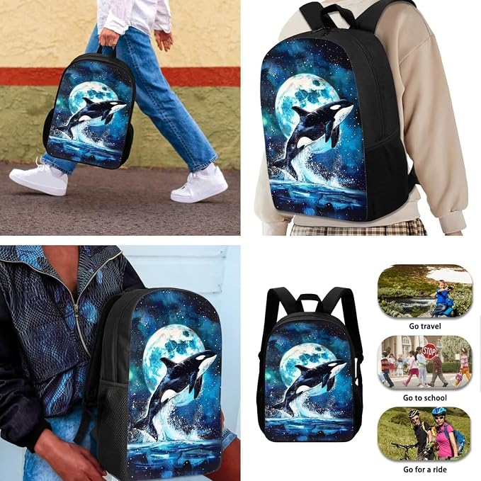 Killer Whale Girls Backpacks Ages 10-12/8-10/6-8 with Lunch Box Galaxy Moon Kids Middle School Bookbag Lunch Bag Pencil Case Book Bag Lunchbox Schoolbag Water Bottle Holder Set Back Pack - Image 3
