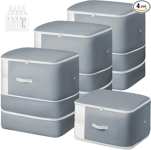 Comforter Storage Bag - 130L Large Capacity Blanket Storage Bags 3-Layer Ultra Space Saving Self Compression Organizer, Washable Compression Bags for Storage Comforter Blanket, 4-Pack, Grey by EasortmPackingCubes