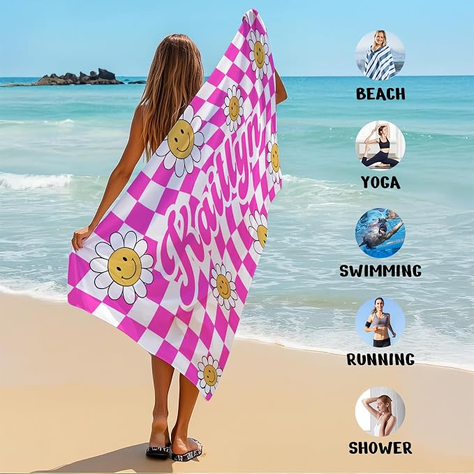 JML Personalized Beach Towel with Name, Custom Flower Beach Towel, Customized Microfiber Pool Towel, Quick Dry & Absorbent Swim Towel for Adult,Anniversary, Birthday, Summer Holiday,Vacation - Image 6