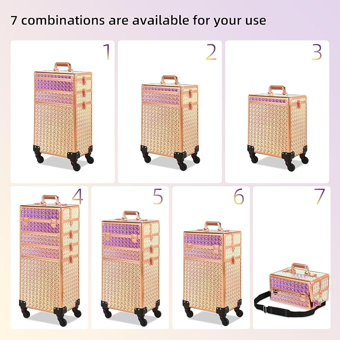 Somduy Rolling Makeup Case, Makeup Train Case with Lid, 5 in 1 Cosmetology Case on Wheels, Christmas Gift, Large Makeup Organizers, Profesional Cosmetic Case for Salon Barber, Bright Pink - Image 2