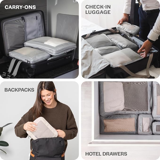 Aerotrunk Compression Packing Cubes for Travel - Luggage Organizer Bags - Double Zipper Packing Cubes for Suitcases (2-Pack, Light Grey) - Image 9