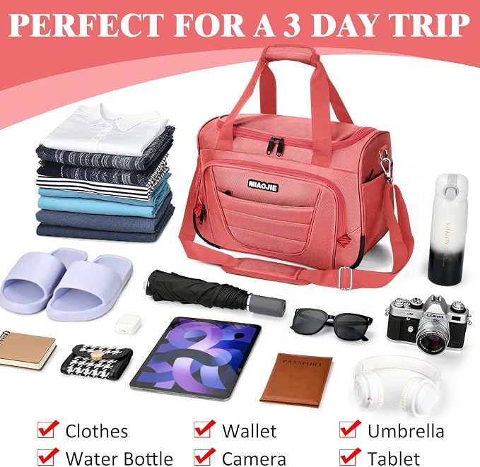 Underseat Carry On luggage Bag Airplanes Personal Item Bags, Gym Bag for Men Weekender Overnight Travel Tote Bag Shoulder Small Softside Carry on Luggage Travel Duffel Bags For Men Women -16 IN Pink - Image 6