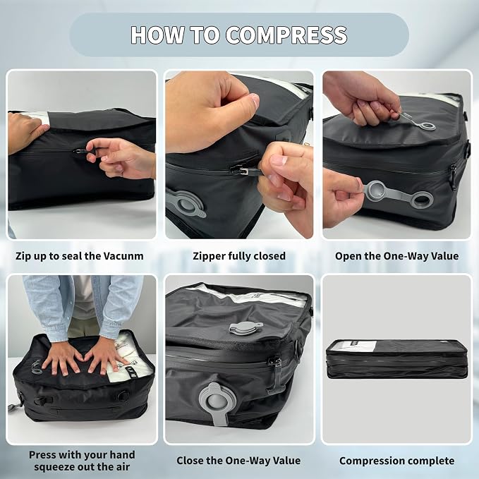 Compression Packing Cubes for Travel, Vacuum Bags for Business Trip, Professional IP67 Reusable Packing Cubes for 20 inch Suitcases, Organizer Bags for Luggage for Women & Men(2 PACK, No Pump) - Image 8