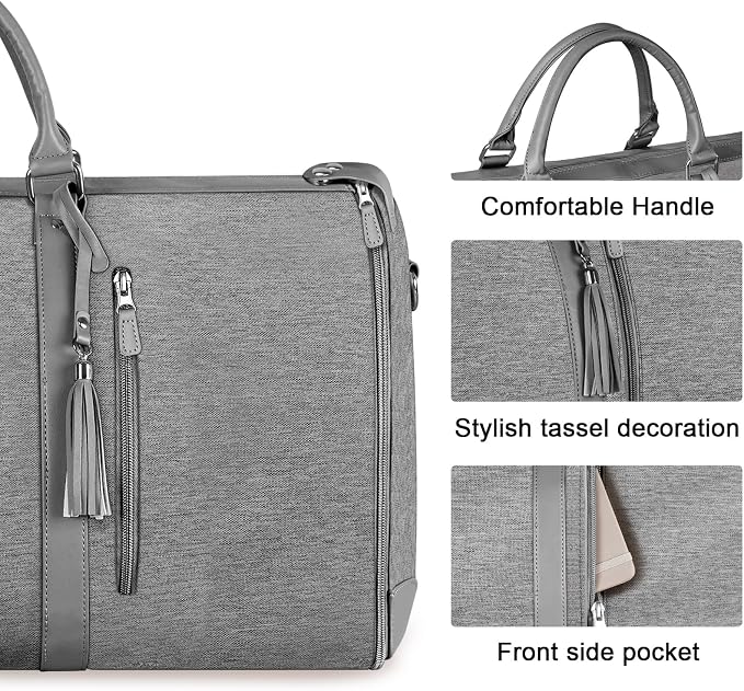 Ytonet Garment Duffle Bags for Travel, Convertible Carry on Garment Bag with Shoe Pouch, Water Resistant Duffle Bag for Women with Shoulder Strap, 2 in 1 Hanging Suitcase Suit Travel Bags, Grey - Image 5