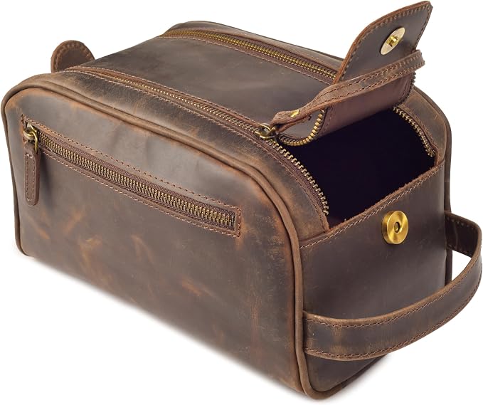 LEATHER VILLAGE Genuine Leather Toiletry Travel Bag With Waterproof Lining - Brown | King-Size Handcrafted Vintage Dopp Kit Bag, Shaving & Bathroom Organizer, Gift for Men & Women - Image 9