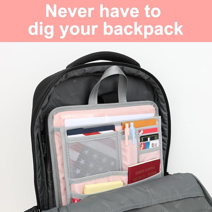 Stiff Backpack Insert Organizer for Men Women Bag In Bag,Water-repellent Nylon 13.7''x10.2''x2''-Pink - Image 7