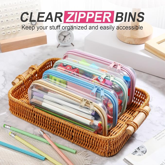 Hoolerry 4 Pcs Hard Clear Zipper Case Makeup Bags Plastic Zipper Pouch Transparent Storage Box Containers for Cosmetics, Snacks, Building Blocks, Puzzles(Clear,7.5 x 3.9 x 2 in,Soft Colors) - Image 5