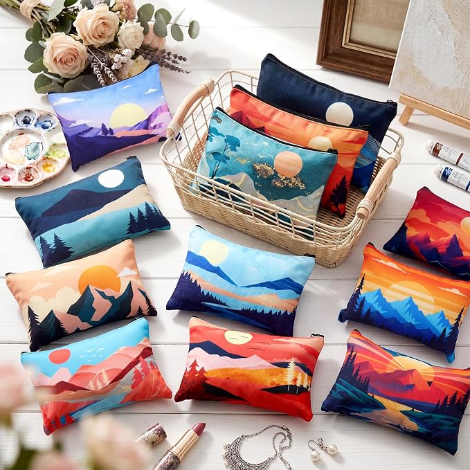 Sweetude 36 Pcs Mountain Makeup Bag Bulk Colorado Gifts Portable Travel Cosmetic Bags with Zipper Waterproof Portable Roomy Travel Toiletry Organizer Storage Beauty Pouch for Women Mountain Gifts - Image 2