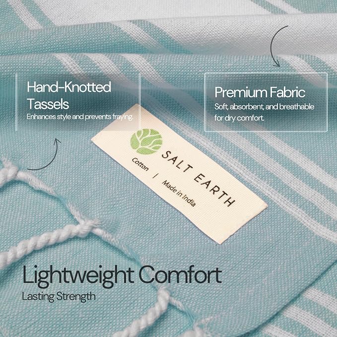 Salt Earth Cotton Turkish Beach Towel (Set of 2, 36"x72") - Soft, Quick Dry, Sand Resistant, Absorbent Towels for Bathroom, Home, Travel, Pool, Spa, Bath, Swim - Beach Towels Oversized (Hunter Green) - Image 2