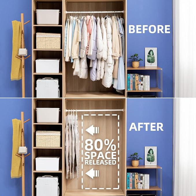 Hanging Vacuum Storage Bags, 4 Pack Short Size 41.3 x27.6 inch, Vacuum Seal Bags for Clothing, Space Saver Garment for Short Clothes, Coats, Suits, Dresses, Closet Oragnization and Storage - Image 4