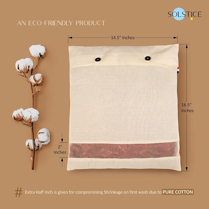 SOLSTICE Cotton Saree Cover/Saree Bags/Clothes Covers (Set of 24) big size of 16 x 14 (inches) for Clothes Storage bag, Travelling, Wardrobe Organizer with Mesh/Window (24),Off-White - Image 2