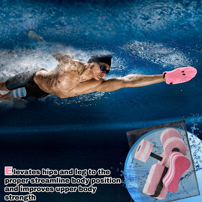 7 Pcs Pool Exercise Set Including 2 Lightweight Aquatic Dumbbells, 2 Swimming Hand Paddles, Pull Buoy, Pool Mesh Bag Swim Belt Sport Equipment for Water Aerobics Exercise - Image 6