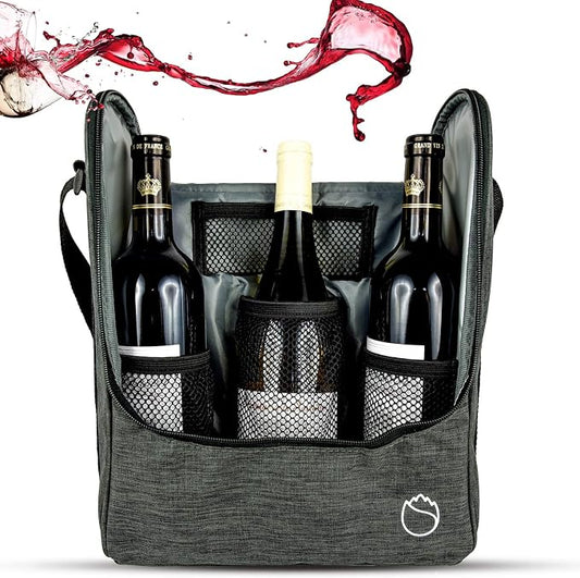 Insulated Wine 3 or 6 Bottle Carriers Tote Travel Cooler Gift Bag For Airplane Liquor With Padded Shoulder Strap by Freshore