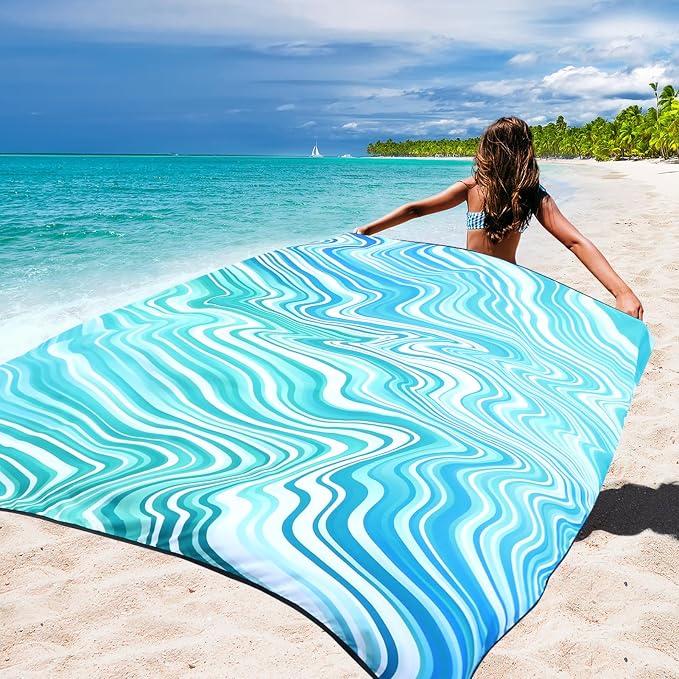 WIWIGO Beach Blanket Waterproof Sandproof Beach Mat 79" X 83"/10'x9'for 2-8 Adults Quick Drying Outdoor Picnic Mat Beach Accessories for Travel, Camping, Hiking - Image 5