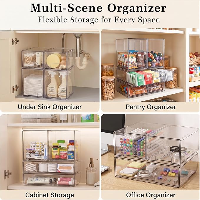 Clear Stackable Storage Drawers: Baby Bottle Storage Organizer, Acrylic Bottles Station Organizer Container for Countertop, Vanity, Bathroom, Cabinet Organization - 6 Pack - Image 8