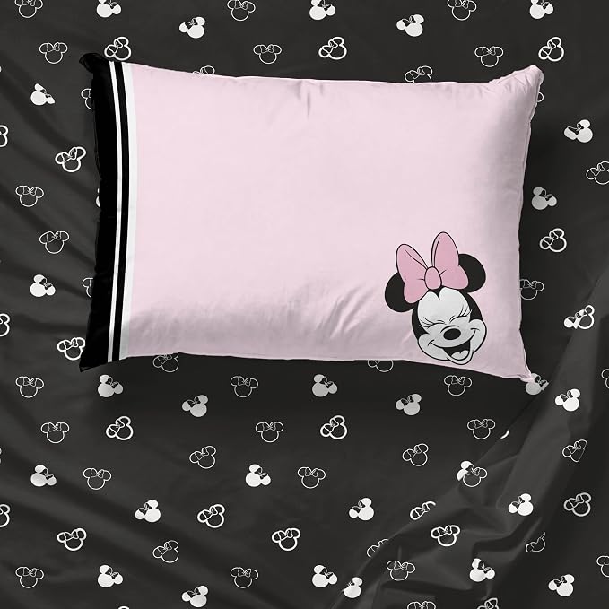 Jay Franco Kids Sheet Set with Fitted, Flat Sheets & Pillow Cover - Ultra-Soft Bedding with Pillowcase for Room Decor, Black - Minnie Mouse, 3 Piece Twin - Image 7