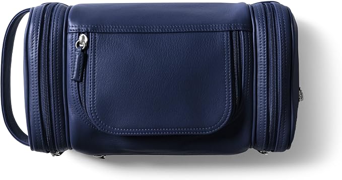 Leatherology Navy Blue Multi Pocket Toiletry Bag – Full-Grain Leather Travel Dopp Kit with Multiple Zippered Compartments | Spacious, Durable Organizer for Toiletries & Grooming Essentials by Leatherology