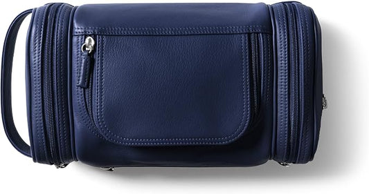 Leatherology Navy Blue Multi Pocket Toiletry Bag – Full-Grain Leather Travel Dopp Kit with Multiple Zippered Compartments | Spacious, Durable Organizer for Toiletries & Grooming Essentials by Leatherology