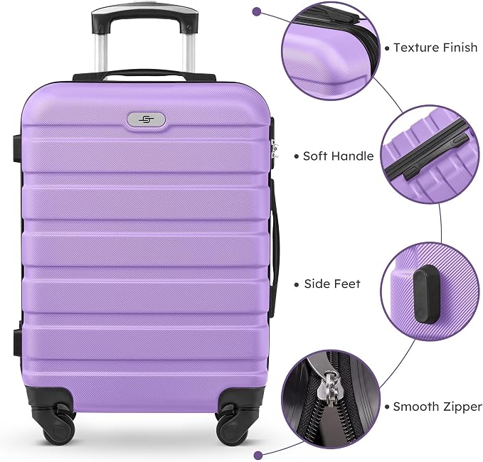 Suitour Luggage Sets 6 Piece, 20-inch Carry-on and 24 inch28 inch Checked Suitcase Set with Cosmetic Case and Expandable Travel Duffle Bags Set(Purple) - Image 2