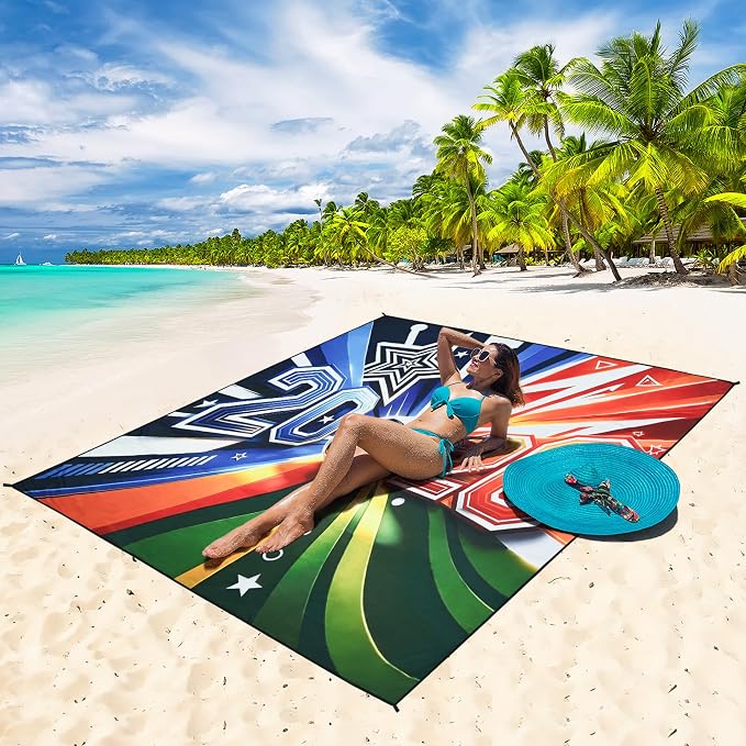 WIWIGO Beach Blanket Sandproof Extra Large Beach Mat Adults Waterproof Quick Drying Sand Free Mat Made By Premium Polyester with 4 Stakes & 4 Corner Pockets for Outdoor Travel Camping Hiking - Image 5