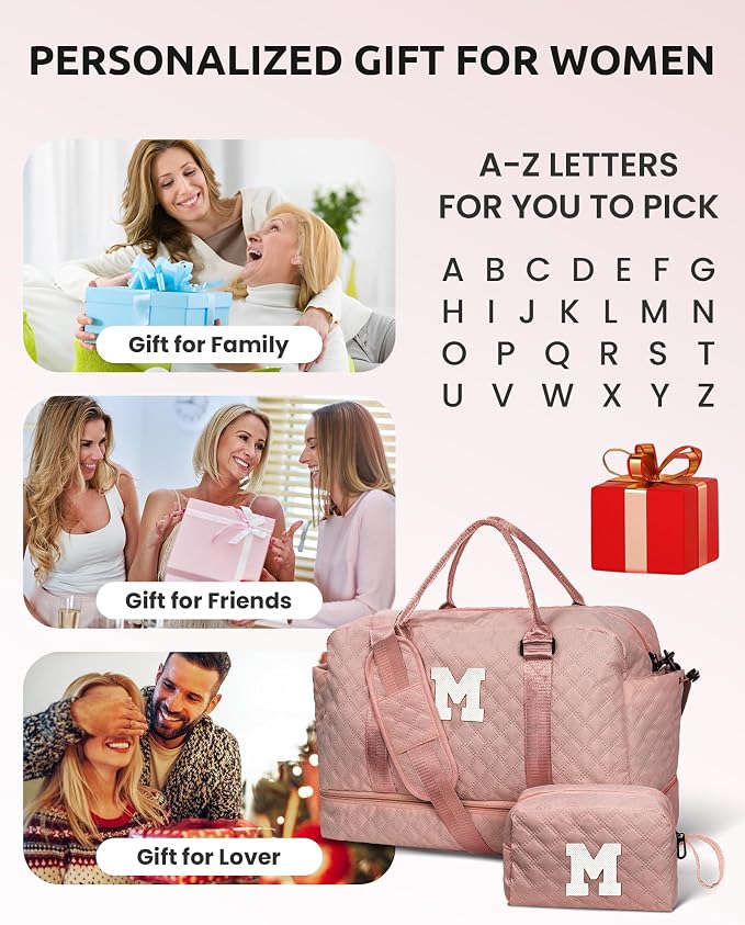 Initial Duffle Travel Bag, Personalized Weekender With Shoulder Strap, Monogram Overnight for Women Wet Pocket, Letter Travel With Makeup Bag Gifts for Family (Letter Z) - Image 7