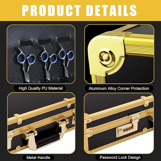 GYKLE Gold Barber Case, Large Barber Carrying Suitcase with Code Lock | Large Space, Comes with Shoulder Strap, Aluminum Clippers Case, Hair Cutting Tools Organizer Box - Image 6