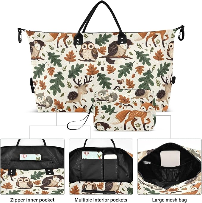 Weekender Bags Travel Duffel Gym Bag Carry on Overnight Tote Bag with Toiletry Bag for Airplane Travel Trip Gym Yoga (Woodland Forest Animals Fox) - Image 2
