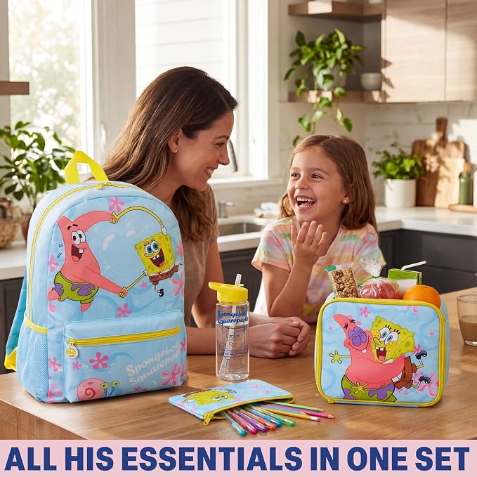 Get Trend SpongeBob SquarePants Kids Backpack 4 Piece Set for Boys, Girls | 18 Inch Bookbag with Insulated Lunch Bag, Zipped Pencil Case & BPA-Free Water Bottle, Back to School Gifts for Kids - Image 6