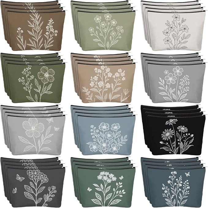 Sweetude 48 Pcs Vintage Flowers Makeup Bag Bulk Boho Gifts Portable Travel Cosmetic Bags with Zipper Retro Floral Waterproof Roomy Travel Toiletry Organizer Storage Beauty Pouch for Women by Sweetude
