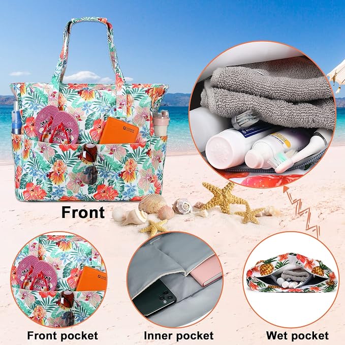 Bluboon Waterproof Beach Tote Pool Bags for Women Ladies Extra Large Carry On Bag With Wet Compartment for Weekender Travel - Image 5