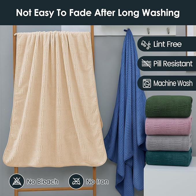 JML Microfier Bath Towels Set of 2, Large Microfier Body Towel for Adult, 30" x 60", Oversized, Soft, Super Absorbent, Fast Drying, Use for Sauna,Gym,Sport, Fitness, Yoga, Diamond Cross Grid Camel - Image 6