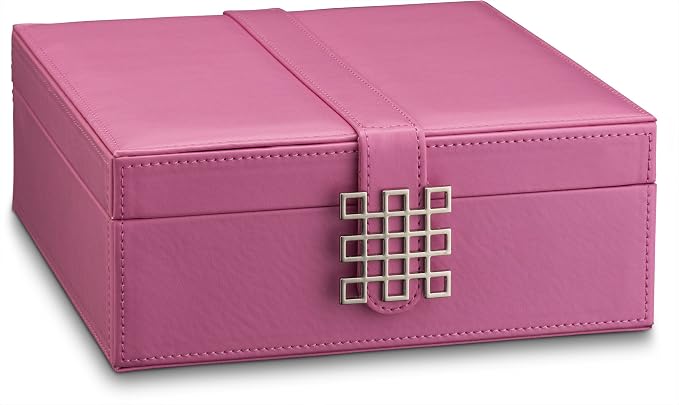 Glenor Co Earring Organizer - Classic 50 Section Jewelry Box/Case/Holder for Earrings, Rings, Necklaces, Jewelry, Cufflinks or Collections -2 Layer Small Compartments with Large Mirror - Pink - Image 4