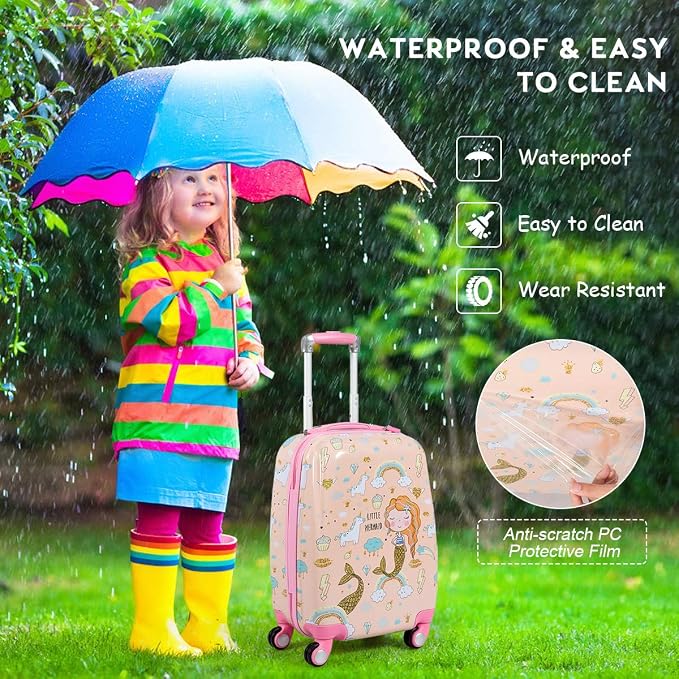 HONEY JOY Kids Luggage, 12" Toddler Backpack & 18" Travel Suitcase with Wheels, Lightweight Toddler Girls Suitcase, Durable ABS Hardshell, 2Pcs Carry On Luggage Set for Boys Girls, Pink Mermaid - Image 2