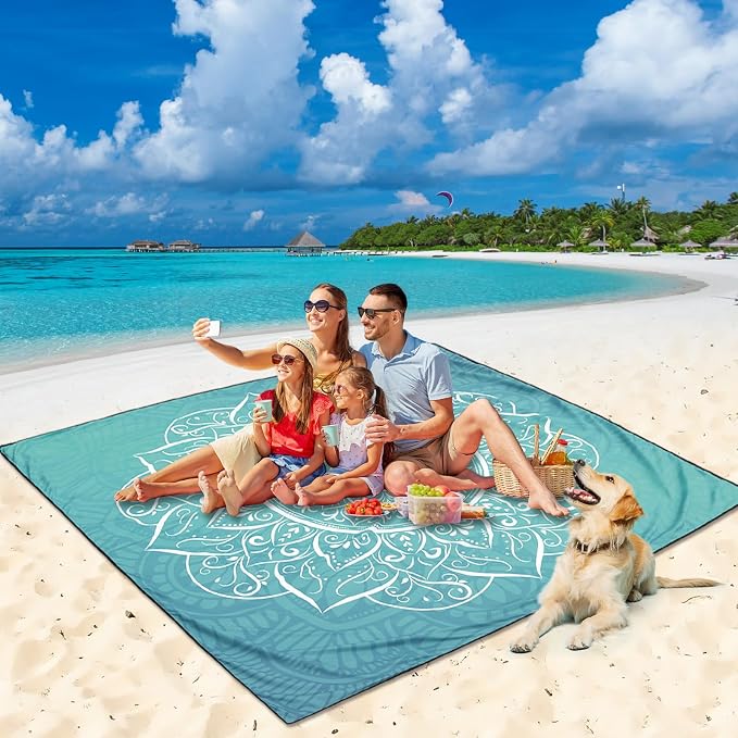HIHOHO Beach Blanket Waterproof Sandproof Beach Mat for 1-8 Adults Quick Drying Durable Outdoor Picnic Mat for Beach Festival Travel Camping Hiking (Large Mandarin, 79"×83"(4 Person)) - Image 4