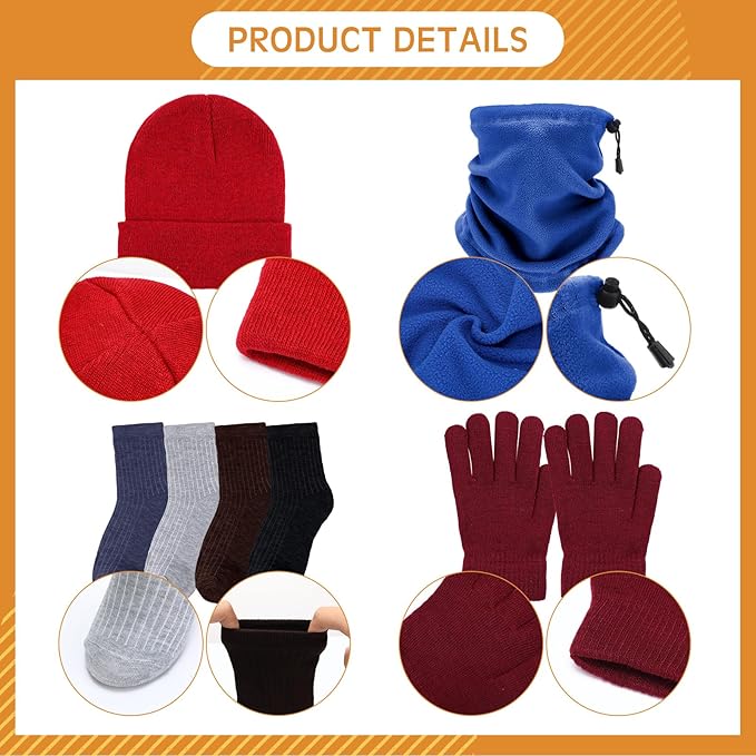 Coume 192 Pcs Christmas Homeless Care Package Supplies Winter Beanies Gloves Neck Warmer Sock Emergency Thermal Blankets Drawstring Bags Toothbrushes and Combs for Men Women Outdoors Winter Homeless