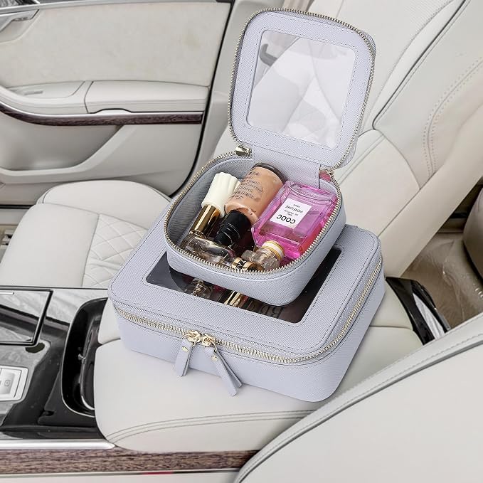 Pinkmik Clear Makeup Bag Waterproof Travel Case for Cosmetics and Toiletries Women's Purse Organizer and Clear Car Bag with Zipper (Gray, M+MINI) - Image 6