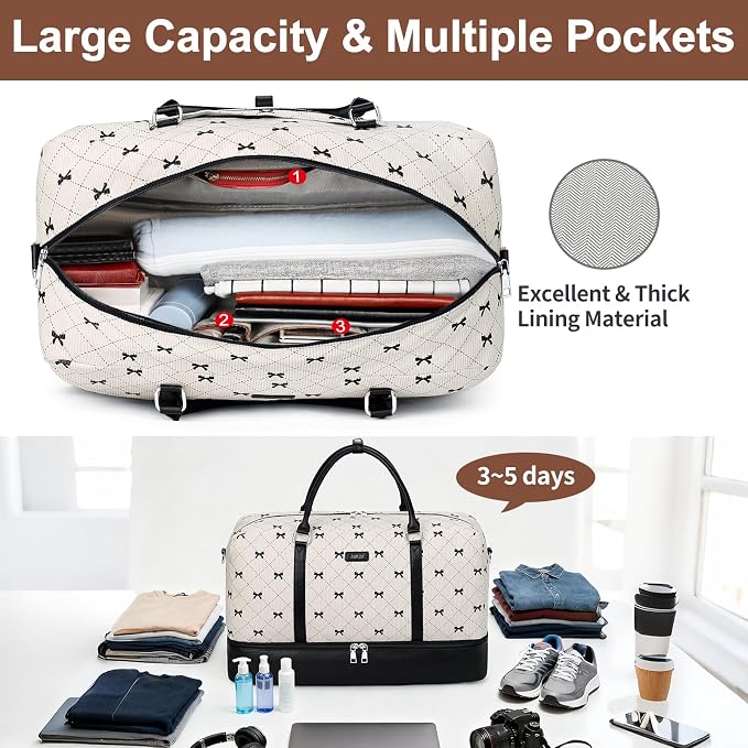 IBFUN Weekender Bags for Women, 21" Weekender Travel Bag, Travel Duffle Bag with Shoe Compartment Carry on Overnight Duffel Bag for Weekend Travel Business Trip, 3PCS - Image 5